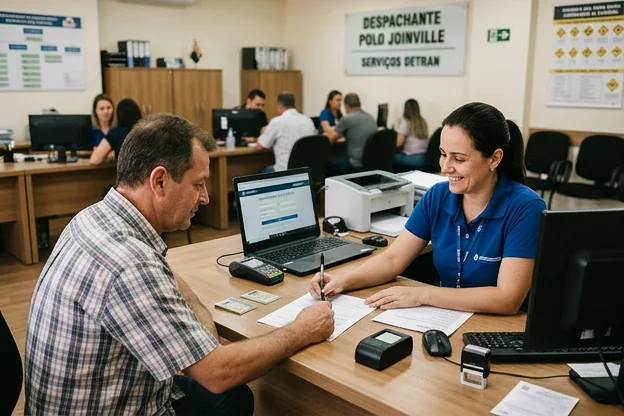 Despachante em Joinville guiando cliente pelo processo de renovação da CNH.