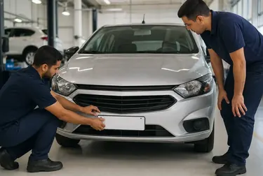 Profissionais em despachante realizando o emplacamento de um carro em Joinville.
